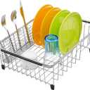 iPEGTOP Expandable Dish Drying Rack Over Sink, Rustproof Stainless Steel Basket Shelf, Multifunctional Dish Drainer Organizer with Utensil Cutlery Holder