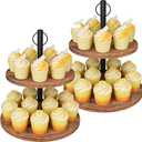 Cupcake Stand, 2 Pack Rustic Wood Cake Stand, 2 Tier Cupcake Tower Round Tiered Tray Stand for Dessert Table Display, Industrial Wooden Serving Stand Wedding, Graduation and Baby Shower