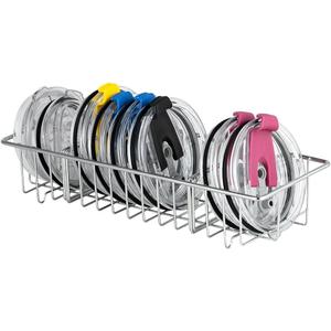 YQh tumbler lid organizer, Stainless Steel Kitchen Container Cover Holder, Cup Lid Organizer, Inner Tumbler Lid Storage Rack in Drawer, 3 Compartments, 304 Stainless Steel, Durable Non-Rusting (AM-218)