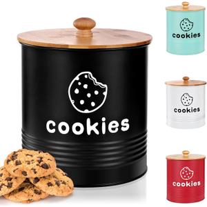 Cookie Jars with Lids Airtight, Large Cookie Tins, 1.5 Gallons Cookie Jar for Kitchen Counter Decorative, Farmhouse, Christmas, Mother's Day Gift Cookie Storage Containers (Black)