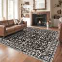 Washable 6x6 Square Rug: Non Slip Soft Stain Resistant 6 ft Carpet for Living Room Bedroom Dinning Room Entryway - Low Pile Indoor Floor mat Farmhouse Decor for Family with Pets & Kids 6x6 Black