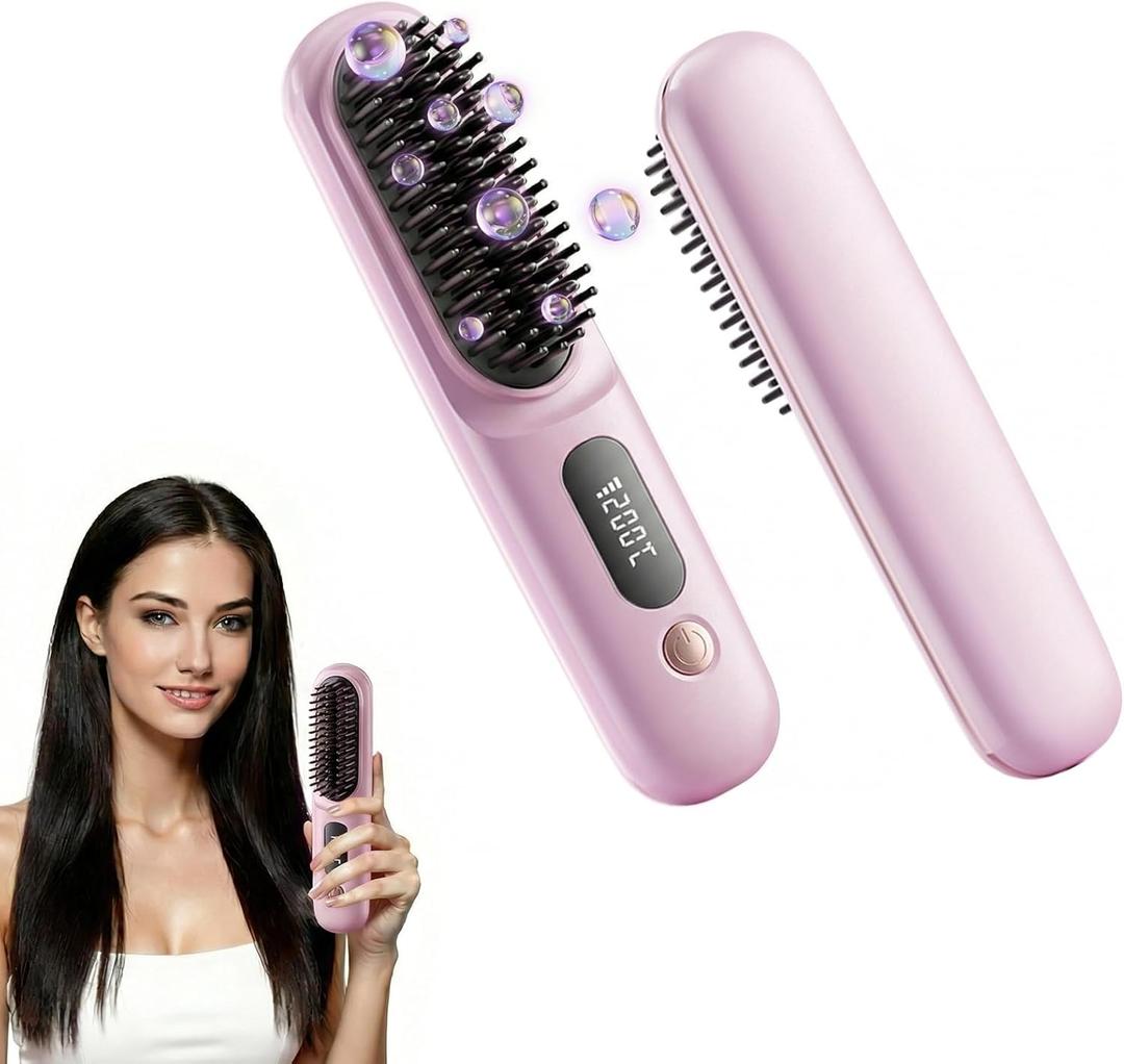 New Go Brush Pro 2026 Cordless Hair Straightener Brush, 79 Teeth for MCH Salon Smoothness, 199M Ionic, 1-MIN Fast Heat, 4000mAh 40-Min Runtime, 3-Temp&Travel, Auto Shut-Off, Used for Fine to Wavy Hair