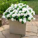 HyeFlora Artificial Fake Flowers Plants for Outdoor Outside Spring Decoration, Faux Silk White Camellia UV Resistant Realistic for Front Door Porch Planter Pot Patio Balcony, 3 Large Bundles