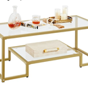 Yaheetech Gold Coffee Table, 42" Rectangular Glass Coffee Table for Living Room, 2-Tier Center Tea Tables with Metal Frame for Small Space, Apartment, Office