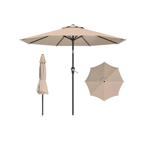 9 FT Patio Umbrella for Outdoor, Outdoor Umbrella with Push Button Tilt and Crank, Outdoor Patio Umbrellas with 8 Sturdy Ribs for Market, Garden, Deck, Backyard, Pool (Khaki)