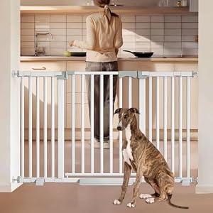 Amibud 41'' Extra Tall Pet Gate for Large Dogs 54.7-63.0'' Wide Indoor No Jumping Over, Heavy Duty Puppy Baby Gate for Doorways, Pressure Mounted Metal Gate for Child Toddler (White)