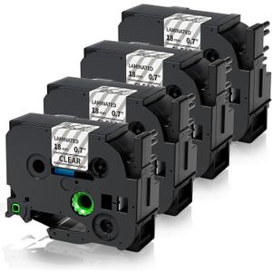 TZe-141 TZe141 TZe TZ Tape 18mm 0.7 Laminated Clear Replacement for Brother P Touch Label Tape 3/4 Inch Label Maker Tape, Compatible with PT-D400 PT-D410 PT-D600 PT-D610BT PT-P700BT, 4-Pack (Black on Clear)