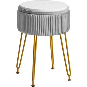 IBUYKE Velvet Storage Footrest Stool Ottoman, Makeup Vanity Stool Side Table with Golden Steel Legs Removable Cover, Coffee Table Top Cover, Grey LG-20G