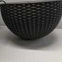 Keter Resin Rattan Set of 2 Round Hanging Planter Baskets for Indoor and Outdoor Plants-Perfect for Porches and Patio Decor, Taupe