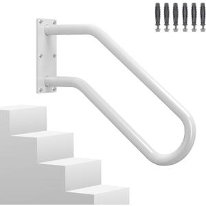 Hand Rails for Outdoor 1-2 Steps, Indoor Stairs, Bathroom, Wall Mount Non-Slip U-Shape Stair Hand Railing White 1 Pack