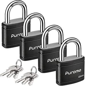 Puroma 4 Pack Keyed Padlock with 6 Keys Alike, 1.1 Inch Locker Lock 40mm Heavy-Duty Locks for Gate Fence Hasp Cabinet Toolbox School Gym Locker (Black)