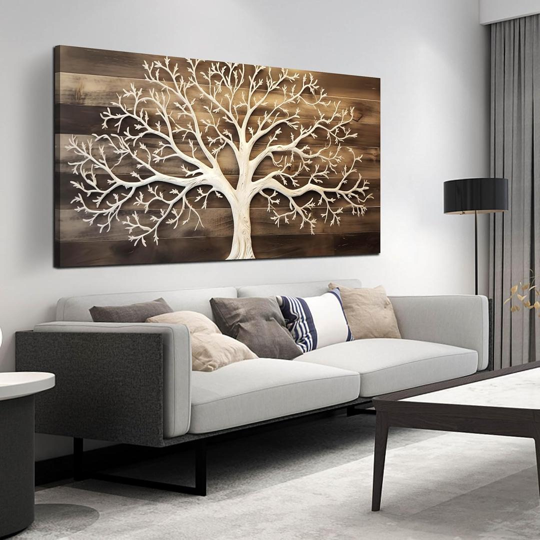 Tree of Life Canvas Wall Art for Living Room - Modern Pictures Wall Art for Office - Bedroom Wall Decor Above Bed Size 29" x 59" (White Brown)
