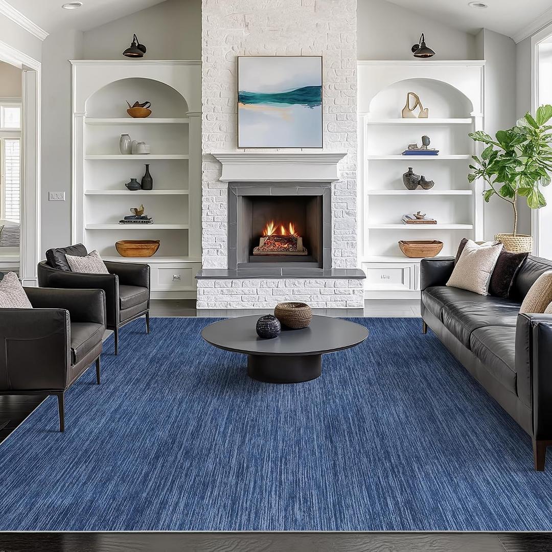 8x10 Area Rugs for Living Room, Large Washable Rug Non Slip Navy