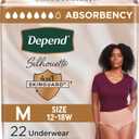 Depend Silhouette Adult Diapers, Incontinence & Postpartum Bladder Leak Underwear for Women, Maximum Absorbency, Medium, Pink, 22 Count, Packaging May Vary (2Packs)