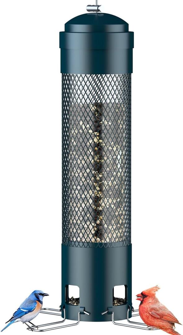 LCSEVEN Bird Feeders for Outdoors Squirrel Proof with Weight-Activated Perches, Hanging Bird Feeder for Outside, Metal Feeder for Wild Cardinal, Finch, Blue Jay, Chickadee, 3LB Seed Capacity, Green