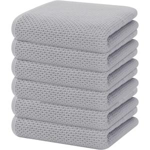 Homaxy 100% Cotton Waffle Weave Kitchen Dish Towels, Ultra Soft Absorbent Quick Drying Cleaning Towel, 13 x 28 Inches, 6-Pack, Light Gray