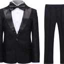 SWOTGdoby Boys Tuxedo Suit Shiny Formal Dress 2 Pieces Suit Set Paisley Blazer Pants Sequin Shawl Collar