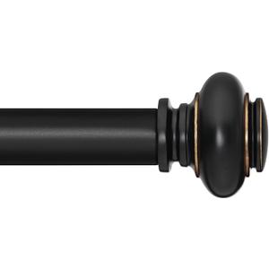 Black Curtain Rods for Windows 28 to 48 Inches Adjustable Decorative 1 Inch Diameter Single Window Curtain Rod Set with Classic Finials, Black with Gold Finishing