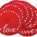Remerry Valentine's Day Placemats Set of 6 Love Embroidered Round Placemats Round Braided Place Mats Decorative Dinner Table Mats for Valentine's Day Holiday Kitchen Dining Table Decoration