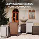 NINETYGO Medium Checked Luggage 25 Inch, Flat Top Opening Check In Luggage with Cup Holder, Expandable, Coffee-Infused PC Hard Shell, Eco-Friendly, TSA Lock, 360 Spinner Wheels (Latte)