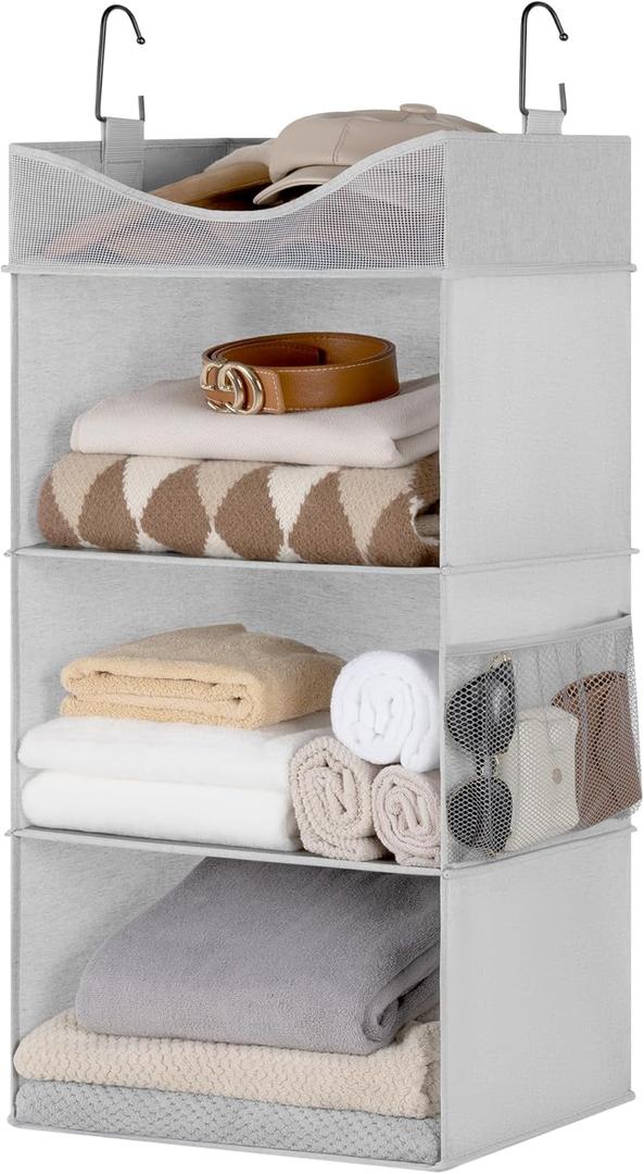 StorageWorks Hanging Closet Organizer, 3-Shelf Hanging Closet Shelves with Top Shelf, 15 "W x 12" D x 31" H, Extra-Large Space, Light Grey