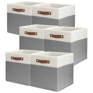 SNWDN 6 Pack Fabric Storage Baskets for Organizing Collapsible Fabric Storage Bins with Handles for Home and Office Organizing (White/Grey 11x11x11 Inches)