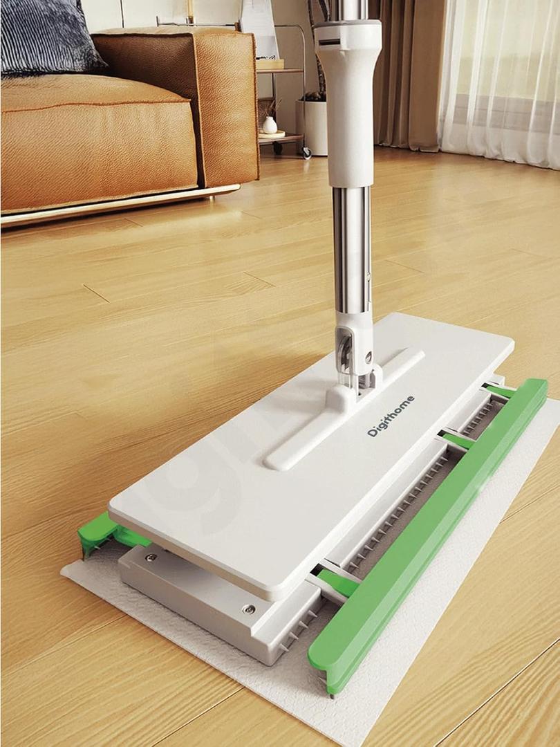 Digithome One Click Mop Palette XL 12.6-inch, Lazy Mop, Hands-Free Disposable Wet Wipes & Mopping Cloth Holder, Automatic Sweeper Floor Cleaning, Flat Dust for Hardwood, Tile, Laminate