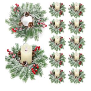 Christmas Candle Rings - Set of 12 Artificial Red Berries and Pinecones Candle Rings 10 Inch Xmas Candle Wreaths for Christmas Thanksgiving Kitchen Window Table Centerpieces