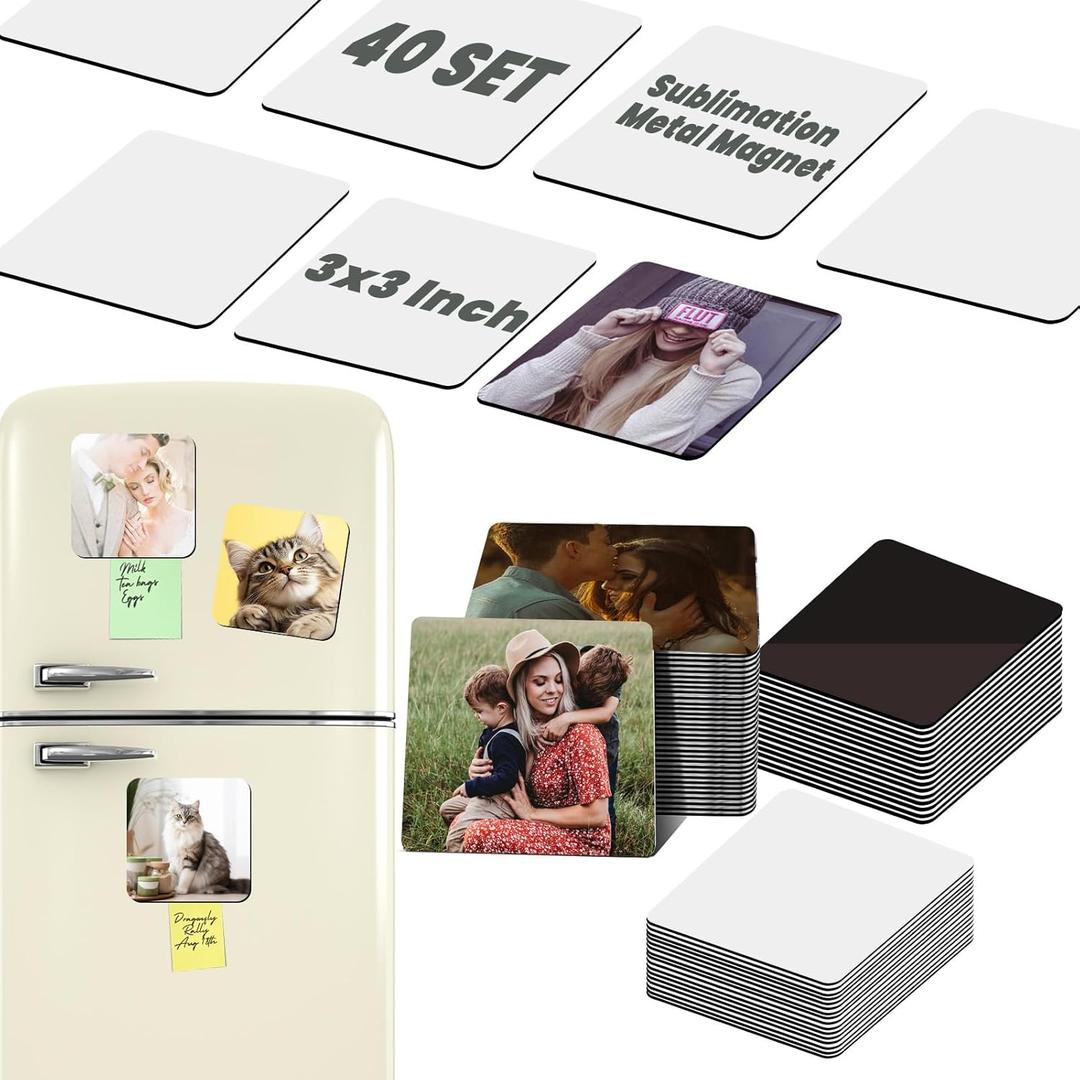 80 PCS Sublimation Magnet Blanks Bulk 3x3 in, 40 Metal Sublimation Blanks and 40 Soft Magnets, Square Metal Sublimation Fridge Magnet Photo Blanks for Refrigerator as Personalized Gift