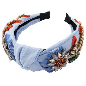 Yusier Baroque Rhinestone Crystal Headbands for Women Embroidered Hair Band Exquisite Hairband 5 Colors (Blue)