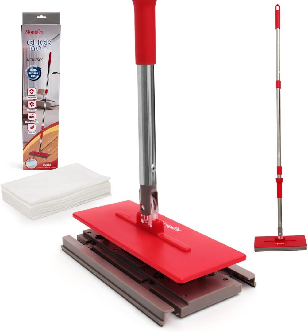 Floor Scrubber Mop with Easy Sheet Attachment, Includes 10 Disposable Sheets, Mopplex Efficient Mop Cleaner for Hardwood and All Hard Floor Surfaces, Ideal Floor Cleaner Mop for Fast and Effective