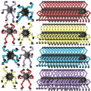 100 Pcs Funny Sensory Fidget Toy Bulk Transformable Chain Robot Finger Toys Fidget Spinners Stress Relief Fingertip Gyro Deformable Mechanical Spiral Spinner for Adult Kids ADHD (Classic)