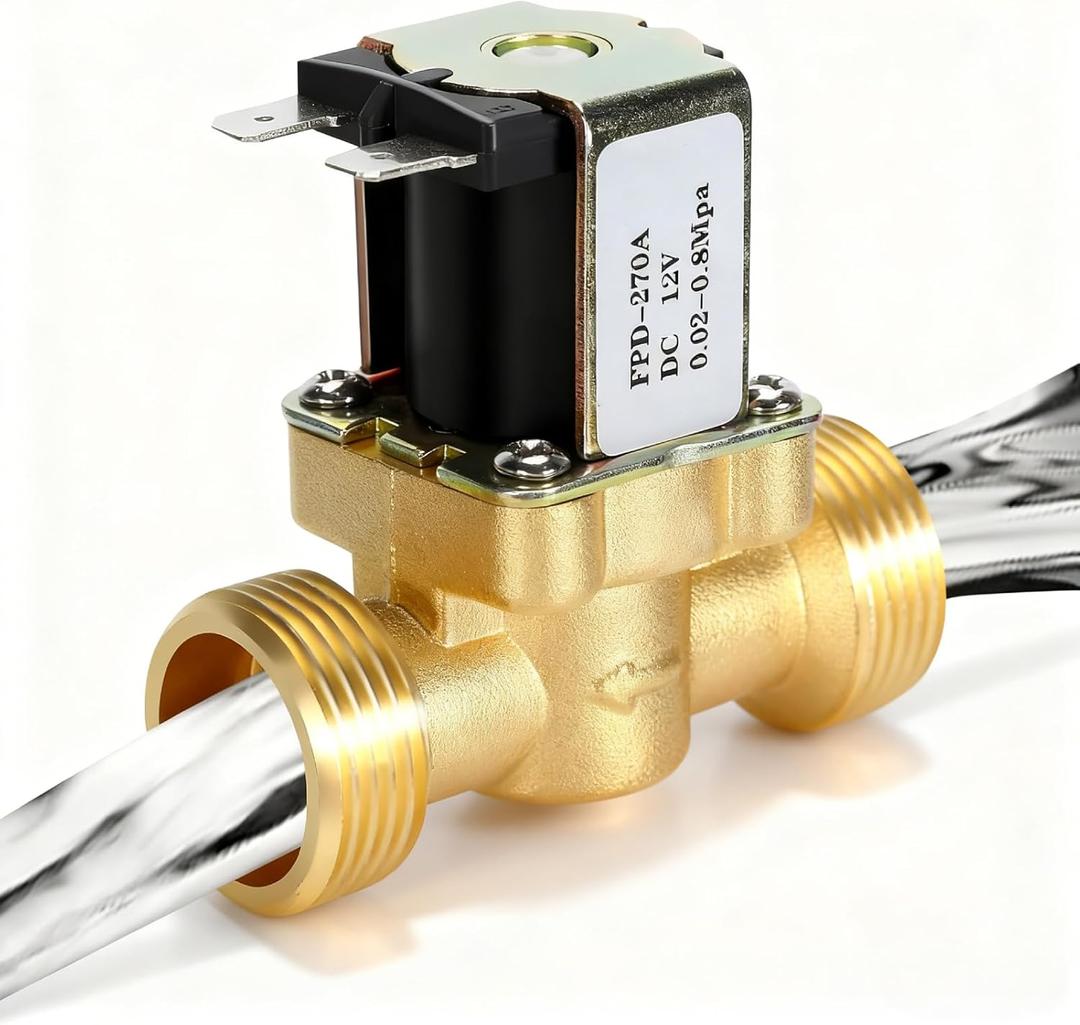 Normally Closed Electric Water Shut off Valve, Brass Electric Solenoid Magnetic Valve, Water Inlet Switch Valve for Water Control, 0.02mpa~0.8mpa, 3/4 Inch DC 12V