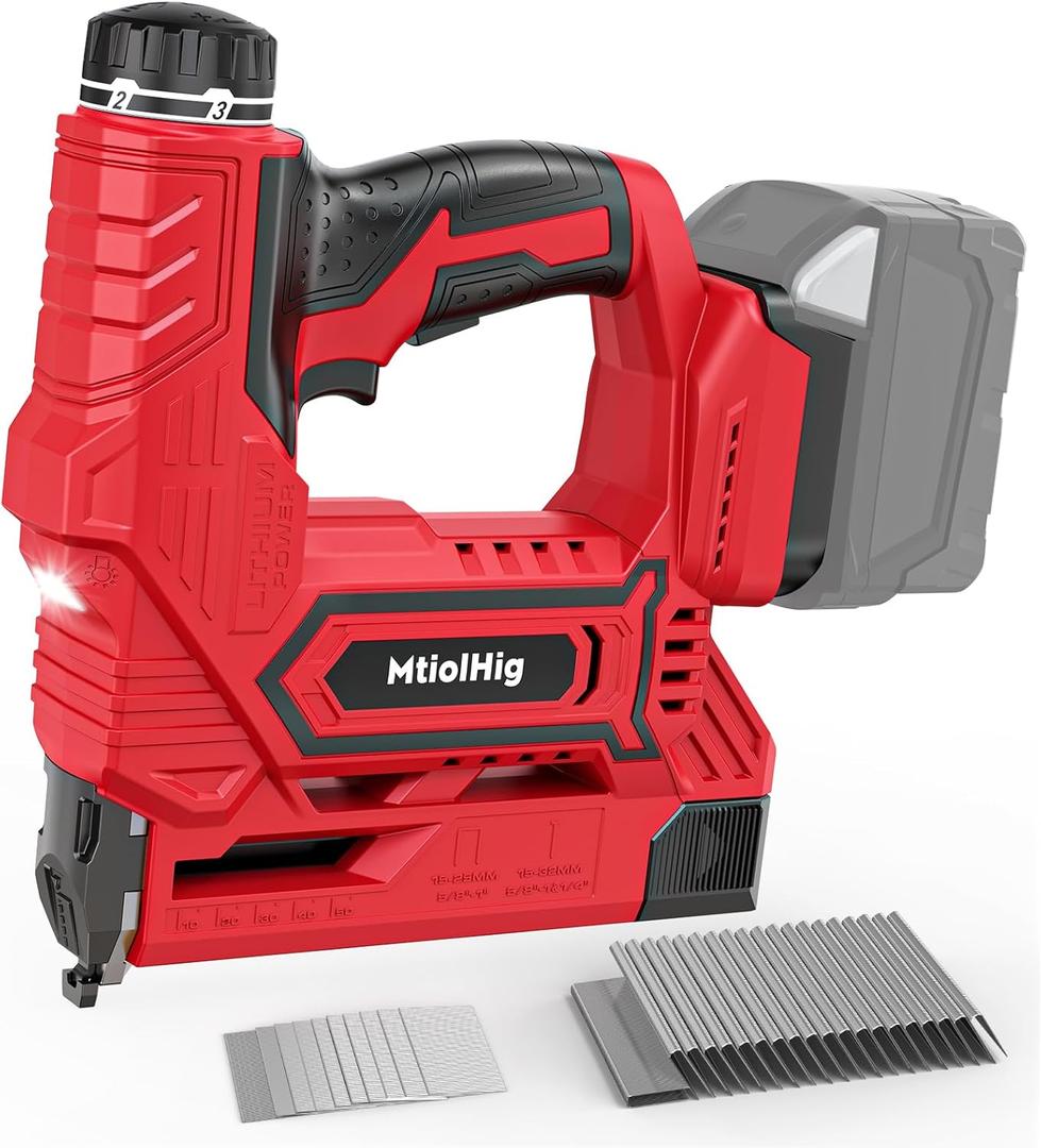 Cordless Brad Nailer 2-in-1 Compatible with Milwaukee 18V Battery, 5/8 to 1-1/4 Inch 18 Gauge Nail Gun with 2000 Nials for Wood Carpentry, Powered Electric, 2 Mode, Tool Only