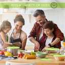 Silicone Bowl Lids Green Set of 5 Reusable Suction Seal Covers for Bowls, Pots, Cups. Food Safe. Natural grip, interlocking handles for easy use and storage.