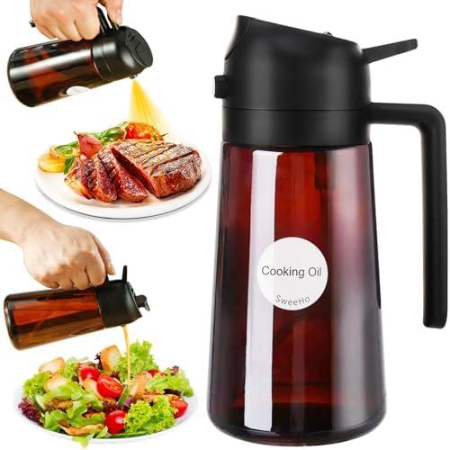 SweeHo Oil Sprayer for Cooking, 2 In 1 Oil Dispenser and Oil Sprayer (Black+Dark Brown)