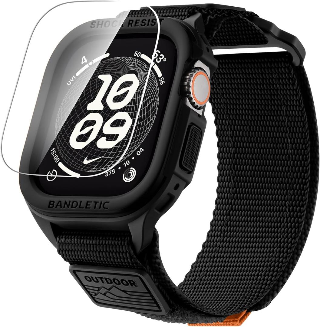Bandletic Rugged Case with Band Compatible with Apple Watch 49mm(Ultra 3/2/1),46mm(Series 11/10), 45mm(Seriess 9/8/7),44mm(SE3/SE2/SE/6/5/4), Protective Cover Sport Accessories for iWatch Men