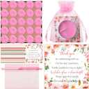MTLEE 50 Sets Baby Shower Candle Favors for Guests Including 50 Pcs Tea Light Candles and 50 Thank Tags and 50 Return Gift Bags for Baby Shower Gender Reveal Party Supplies(Pink,Flowers)