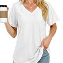 Womens V-Neck T-Shirts 2025- Soft Loose Fit Casual Tees with Curved Hem for Everyday Wear White, S