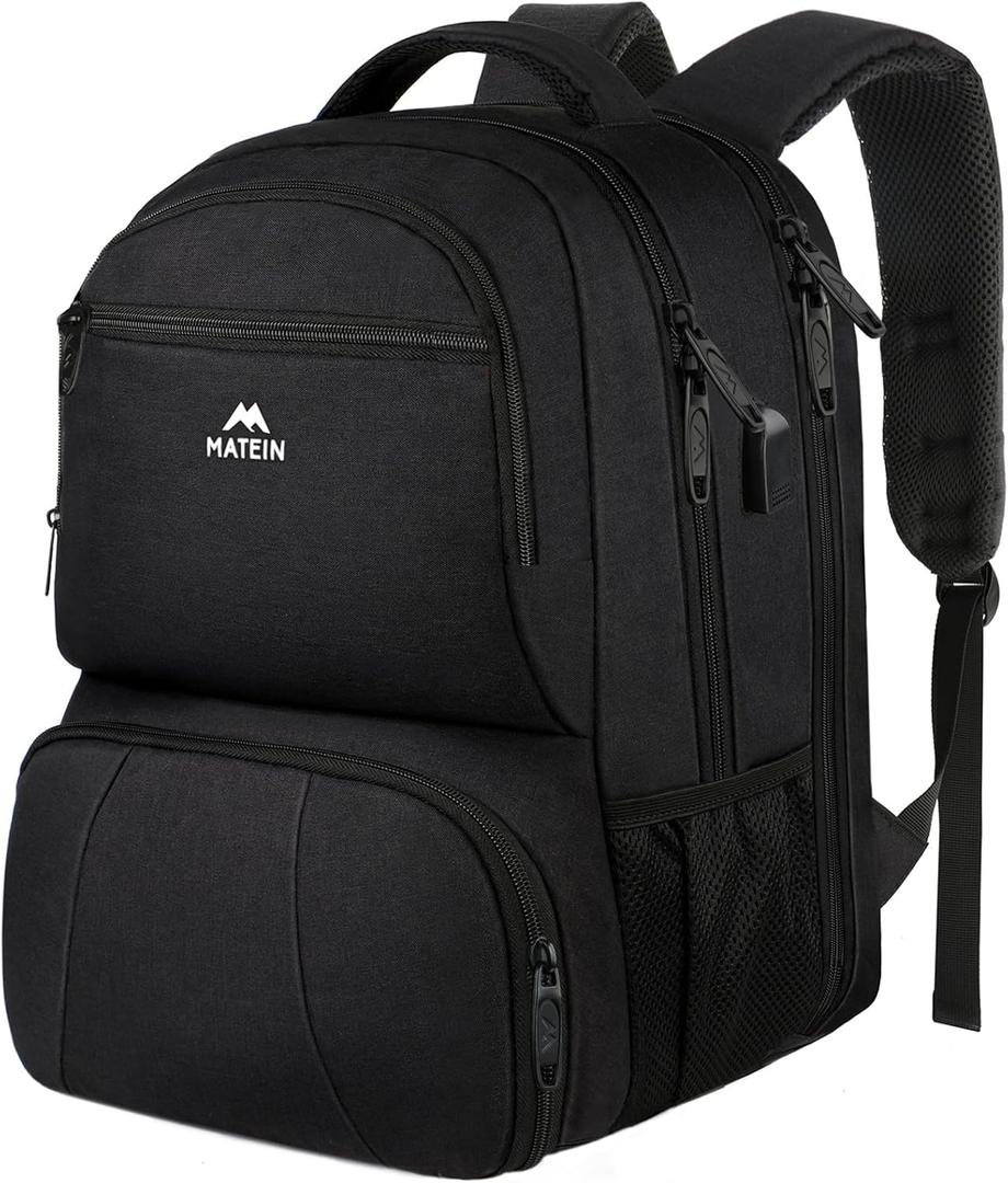 MATEIN Lunch Backpack for Men, 18 Inch Large Insulated Backpack Cooler with USB Charging Port, Water Resistant Laptop Back pack with Lunch Box Bag for Work Travel Business College Picnic, Black