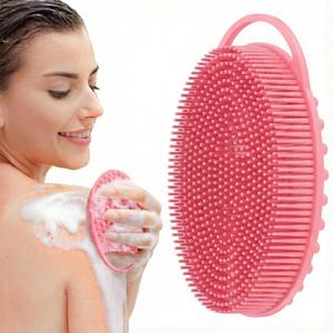 Silicone Body Scrubber, Exfoliating Loofah Alternative for Women Men, Soft Silicone Body Shower, 2 in 1 Bath and Shampoo Brush for Sensitive Skin, Back,Showering, Brush Exfoliator (Pink)