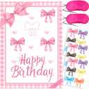Bowknot Birthday Party Decoration,Holiday Party Decoration Set Cute Bowknot Stickers, Large Poster and 24 Bowknot Themed Birthday Gift Stickers (Pink)