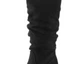 mysoft Women's Cowboy Knee-High Boots Pointed Toe Mid Chunky Heel Pull On Slouchy Boots with Zippers (9.5, Black)