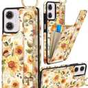 Petitian for Moto G Power 5G 2024 Case with Wallet - Women Girls Cute Girly Aesthetic Unique Design Leather Credit Card Holder Cardholder Stand Wristband for Motorola G Power 5G 2024, Sunflower