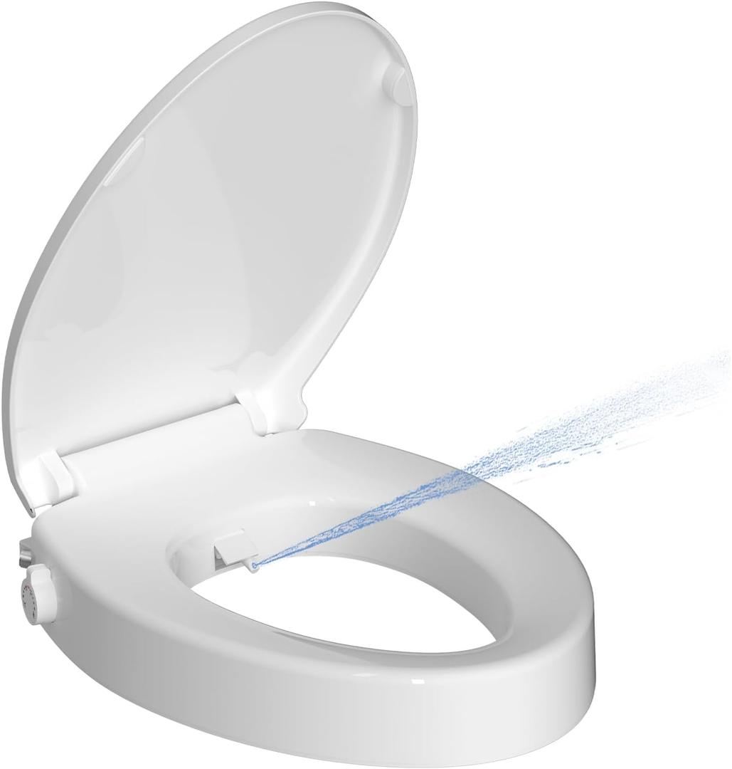 Hibbent Elongated Padded Toilet Seat with Bidet, Raised Toilet Seat