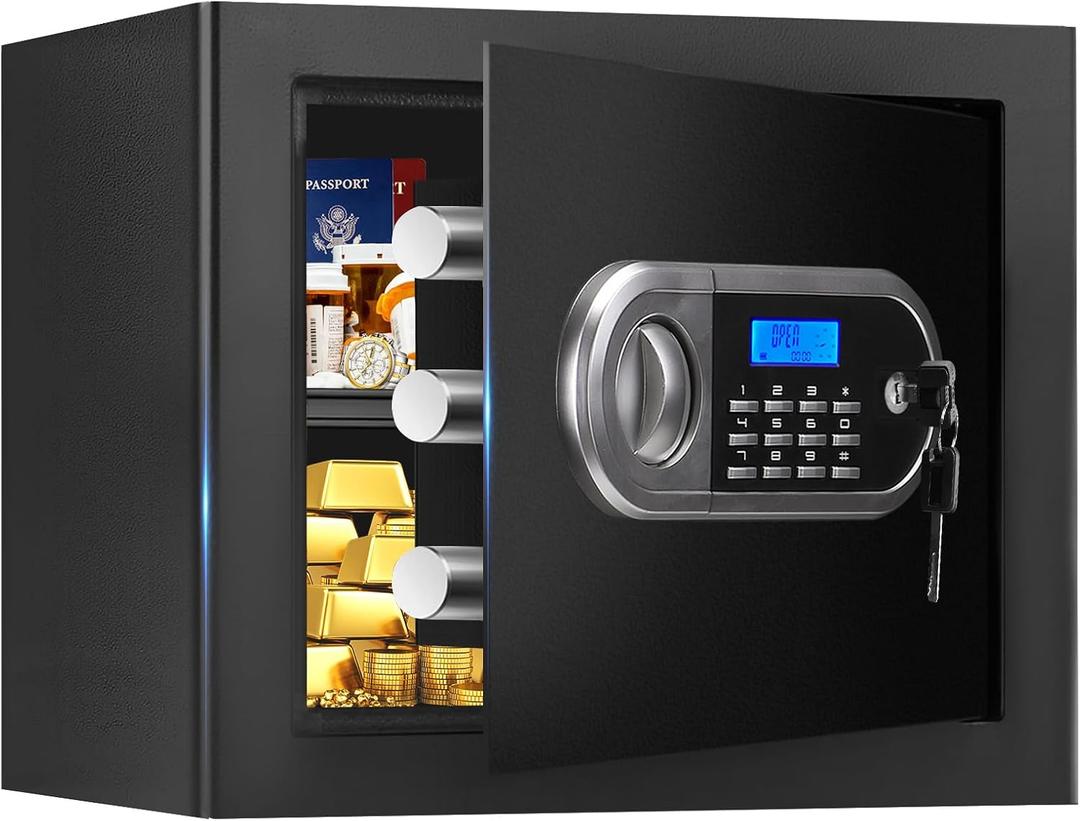 1.3 Cuft Small Fire Proof Safe for Home Documents, Anti-theft Safes for Home Use Fire and Water Proof with Combination Lock, Smart Alert System and Removable Shelf, Digital Document Safe for Jewelry