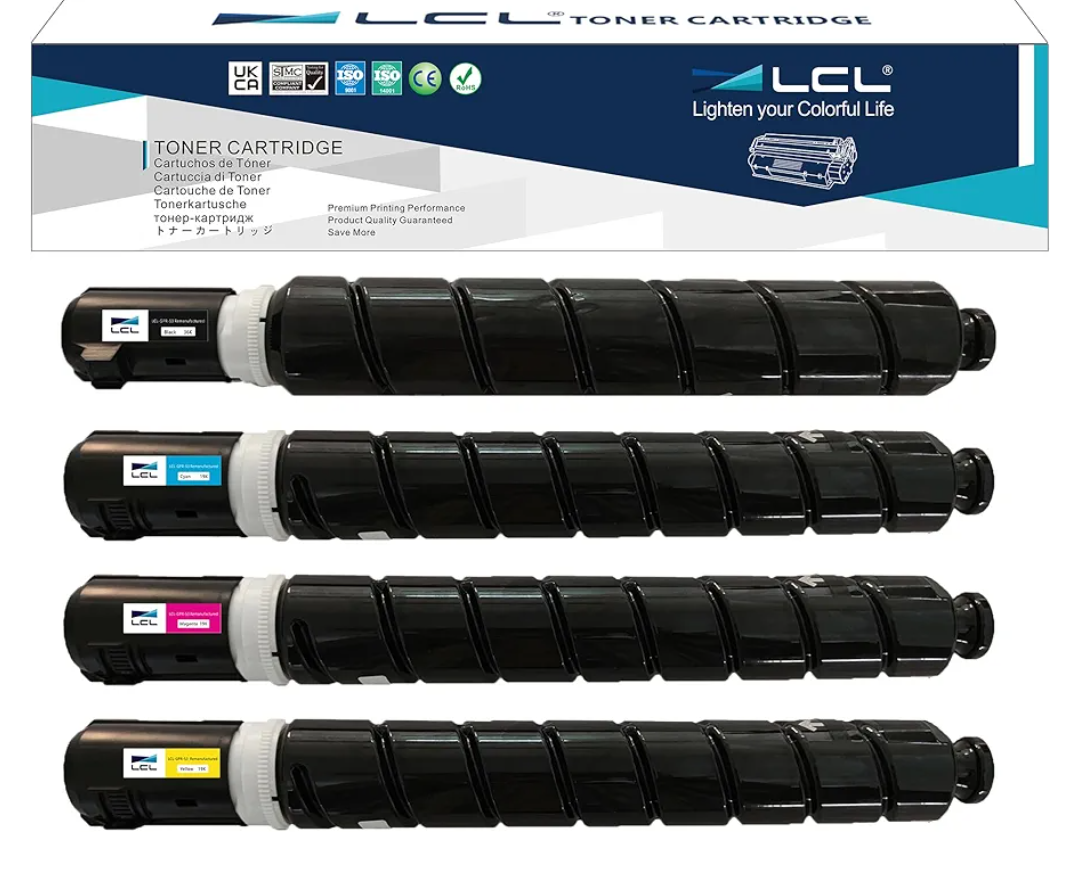 LCL Remanufactured Toner Cartridge for Canon GPR-53 GPR-53BK GPR-53C GPR-53Y GPR-53M C3325 C3325i C3330 C3330i C3525i C3530i (4-Pack,Black,Cyan,Magenta,Yellow) for Canon imageRunner Advance C3320