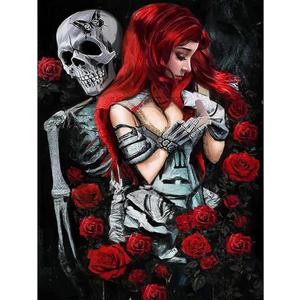 3 x Amz Camel 5D Diamond Painting Kit for Adults, 30x40cm Skull with Flowers and Girl, DIY Crystal Art Home Wall Decor, Unique Gift for Beginners
