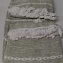 RoomTalks Green Boho Farmhouse Kitchen Curtains 54 Inch Length French Striped Modern Vintage Chic Textured Tassel Charcoal Short Cafe Curtains for Small Window Kitchen Bathroom Decor