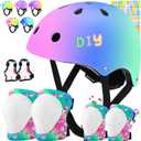 Color Gradient Kids Bike Helmet and Pads Adjustable Helmet for Kids Protective Gear Set with Elbow Knee Pads Wrist Guards for Cycling Bicycle (Small: 20.1"-21.2"/51-54cm)
